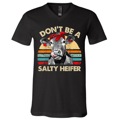 Don't Be a Salty Heifer Cute Highland Cow Lover Vintage Farm V-Neck T-Shirt