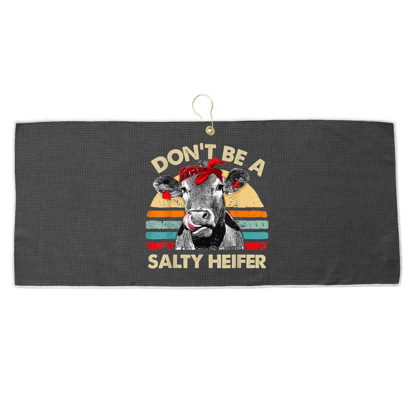 Don't Be a Salty Heifer Cute Highland Cow Lover Vintage Farm Large Microfiber Waffle Golf Towel