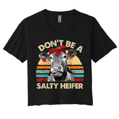 Don't Be a Salty Heifer Cute Highland Cow Lover Vintage Farm Crop Top