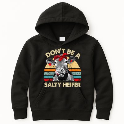 Don't Be a Salty Heifer Cute Highland Cow Lover Vintage Farm Kids Hoodie