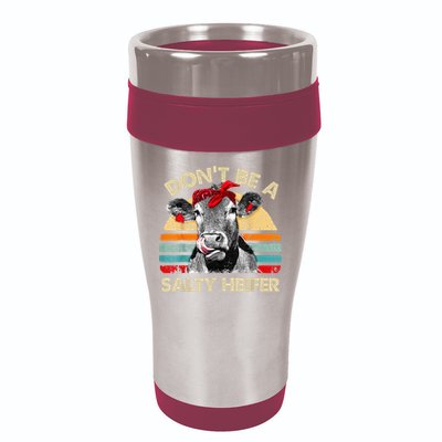 Don't Be a Salty Heifer Cute Highland Cow Lover Vintage Farm 16oz Travel Tumbler