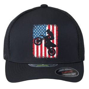 Dirt Bike American Flag Motocross Biker 4th Of July Flexfit Unipanel Trucker Cap