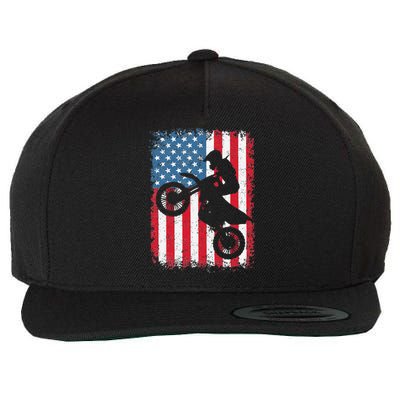 Dirt Bike American Flag Motocross Biker 4th Of July Wool Snapback Cap