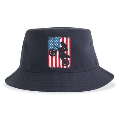 Dirt Bike American Flag Motocross Biker 4th Of July Sustainable Bucket Hat