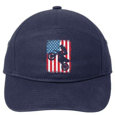 Dirt Bike American Flag Motocross Biker 4th Of July 7-Panel Snapback Hat