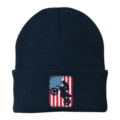 Dirt Bike American Flag Motocross Biker 4th Of July Knit Cap Winter Beanie