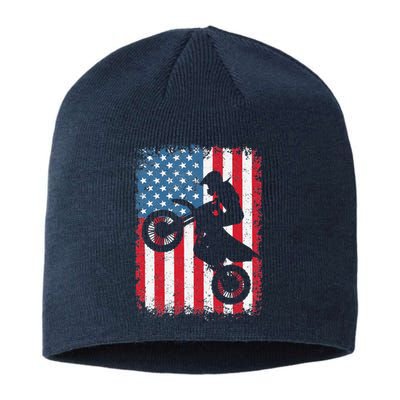 Dirt Bike American Flag Motocross Biker 4th Of July Sustainable Beanie