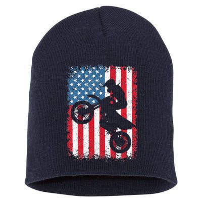 Dirt Bike American Flag Motocross Biker 4th Of July Short Acrylic Beanie