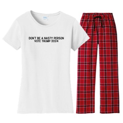 Don’t Be A Nasty Person Vote Trump 2024 USA Flag Women's Flannel Pajama Set