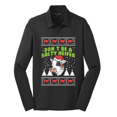 DonT Be A Salty Heifer Ugly Christmas Cow Farm Farmer Gift Silk Touch Performance Long Sleeve Polo