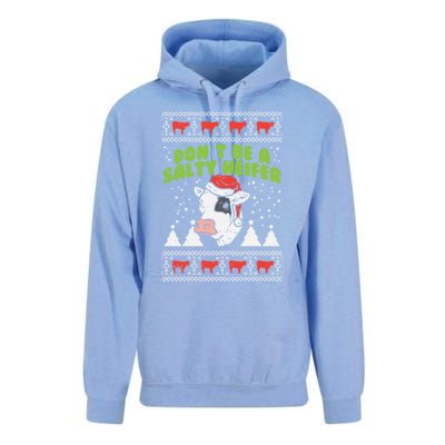 DonT Be A Salty Heifer Ugly Christmas Cow Farm Farmer Gift Unisex Surf Hoodie