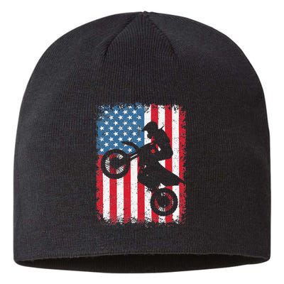 Dirt Bike American Flag Motocross Biker 4th of July Sustainable Beanie