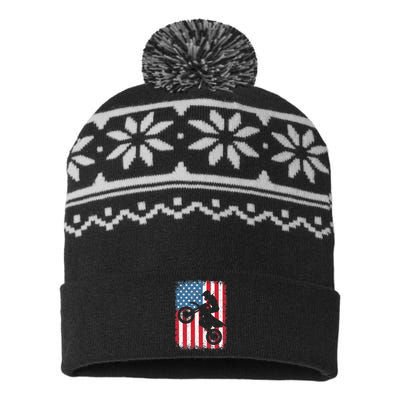 Dirt Bike American Flag Motocross Biker 4th of July USA-Made Snowflake Beanie