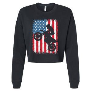 Dirt Bike American Flag Motocross Biker 4th of July Cropped Pullover Crew