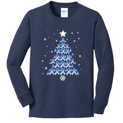 Diabetes Blue Awareness Ribbon Snowflakes Diabetic T1D Kids Long Sleeve Shirt