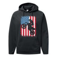 Dirt Bike American Flag Motocross Biker Performance Fleece Hoodie