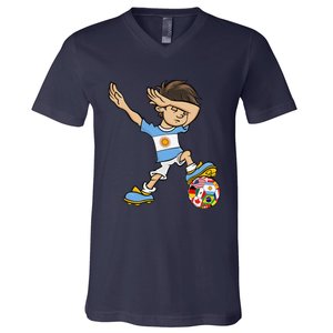 Dabbing Boy Argentina Soccer Jersey National Flag V-Neck T-Shirt