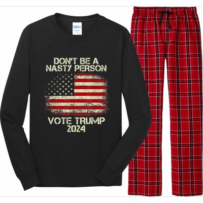 Don’t Be A Nasty Person Vote Trump 2024 USA Flag Long Sleeve Pajama Set