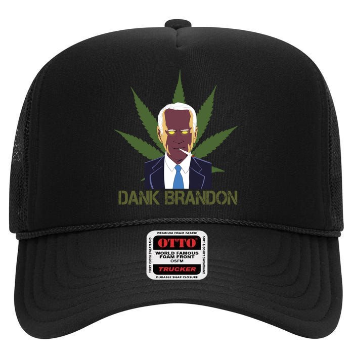 Dank Brandon Anti Biden Marijuana American US Flag Cannabis High Crown Mesh Back Trucker Hat