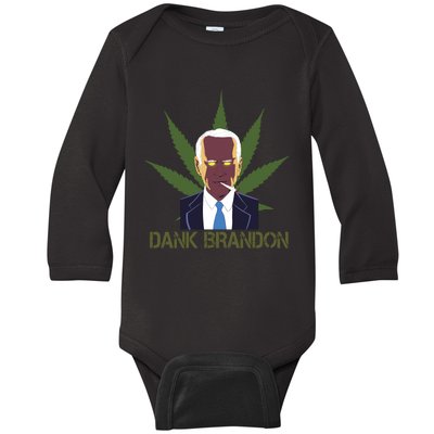 Dank Brandon Anti Biden Marijuana American US Flag Cannabis Baby Long Sleeve Bodysuit