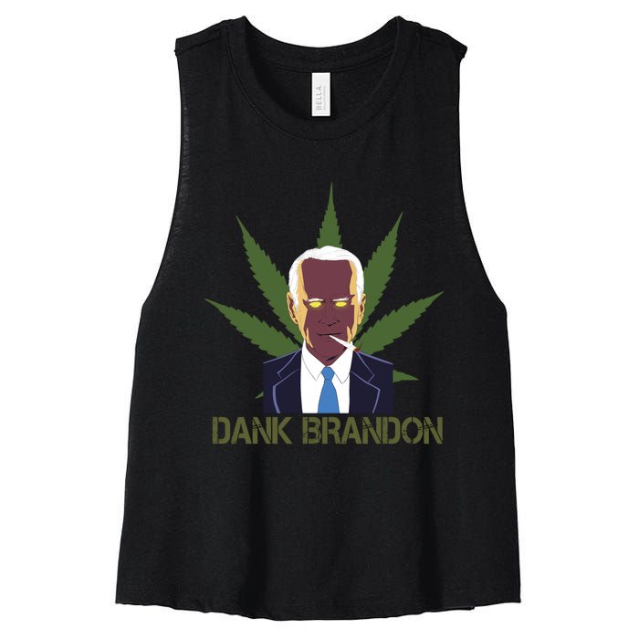 Dank Brandon Anti Biden Marijuana American US Flag Cannabis Women's Racerback Cropped Tank