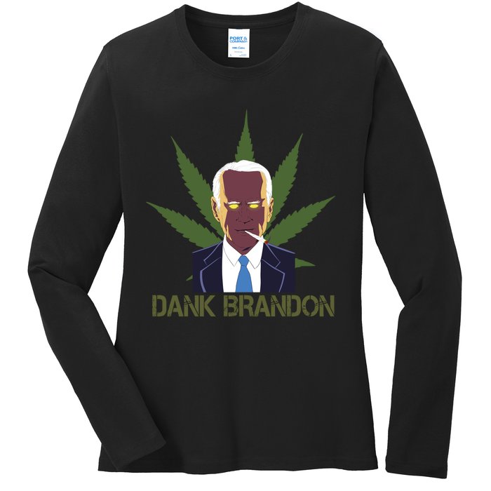 Dank Brandon Anti Biden Marijuana American US Flag Cannabis Ladies Long Sleeve Shirt