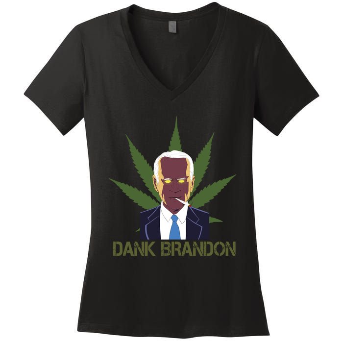 Dank Brandon Anti Biden Marijuana American US Flag Cannabis Women's V-Neck T-Shirt