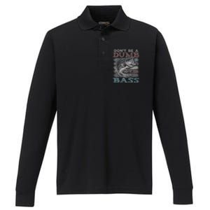 Dont Be A Dumb Bass Funny Bass Fishing Dad Jokes Performance Long Sleeve Polo