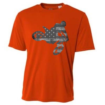 Dirt Bike American Flag Motocross Enduro Cooling Performance Crew T-Shirt