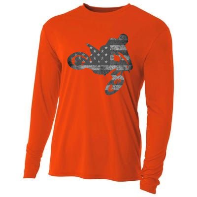 Dirt Bike American Flag Motocross Enduro Cooling Performance Long Sleeve Crew