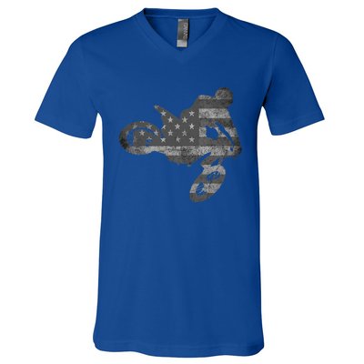 Dirt Bike American Flag Motocross Enduro V-Neck T-Shirt