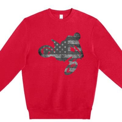 Dirt Bike American Flag Motocross Enduro Premium Crewneck Sweatshirt