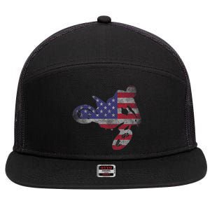 Dirt Bike American Flag Motocross Enduro 7 Panel Mesh Trucker Snapback Hat