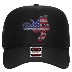 Dirt Bike American Flag Motocross Enduro High Crown Mesh Back Trucker Hat