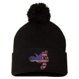 Dirt Bike American Flag Motocross Enduro Pom Pom 12in Knit Beanie