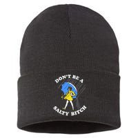 Don't Be A Salty B.i.t.c.h Funny Meme Quote Girl In Rain Sustainable Knit Beanie