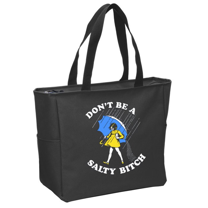 Don't Be A Salty B.i.t.c.h Funny Meme Quote Girl In Rain Zip Tote Bag