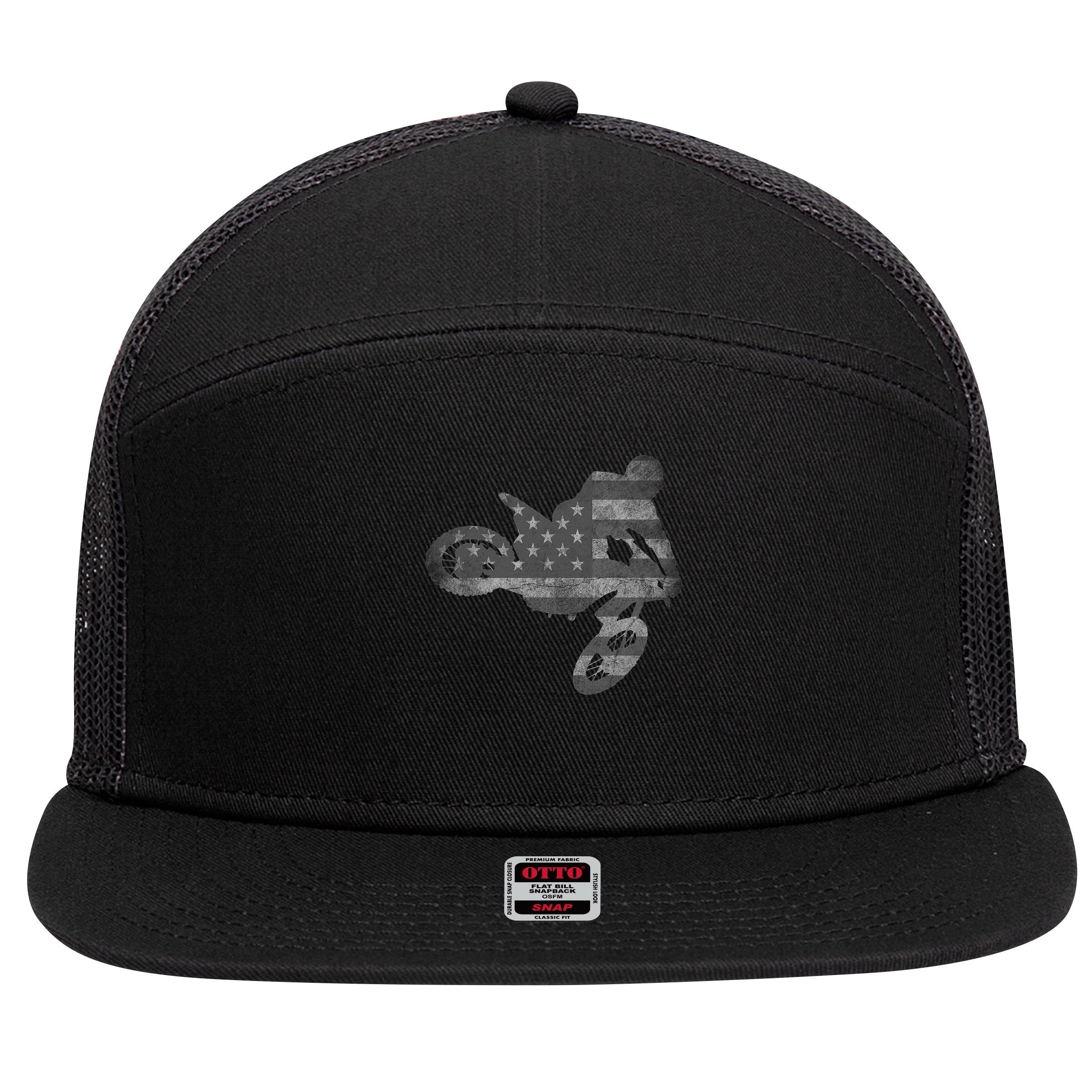 Dirt Bike American Flag Motocross Enduro 7 Panel Mesh Trucker Snapback Hat