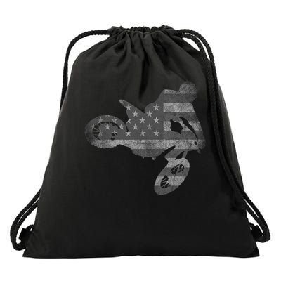 Dirt Bike American Flag Motocross Enduro Drawstring Bag