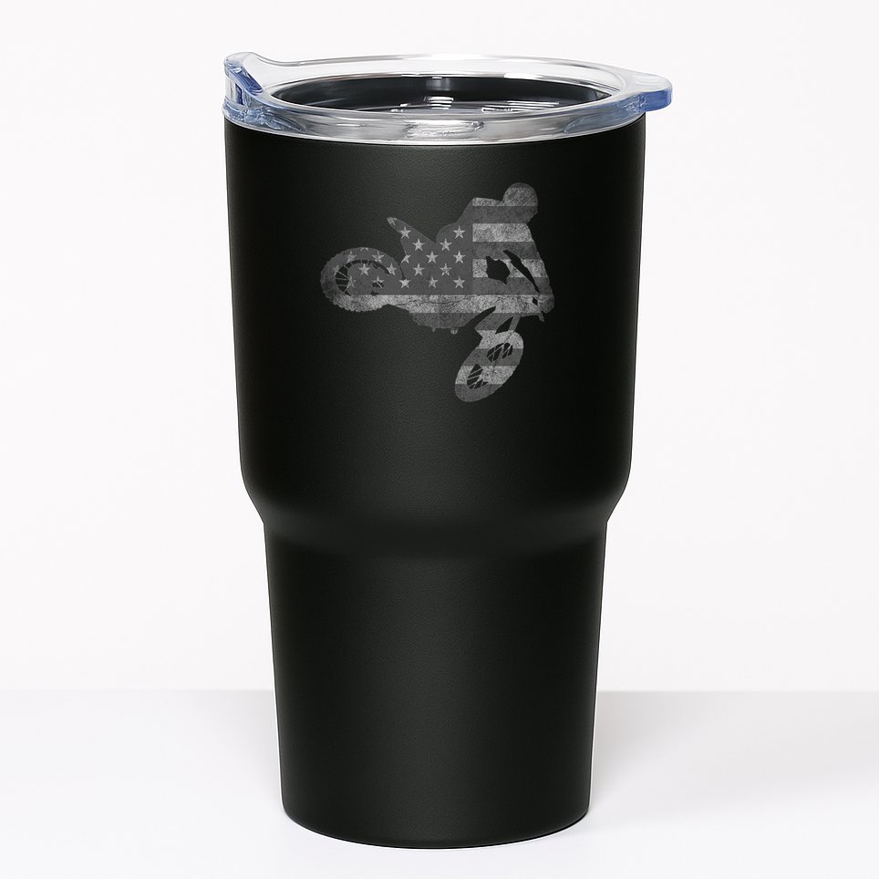Dirt Bike American Flag Motocross Enduro Tumbler