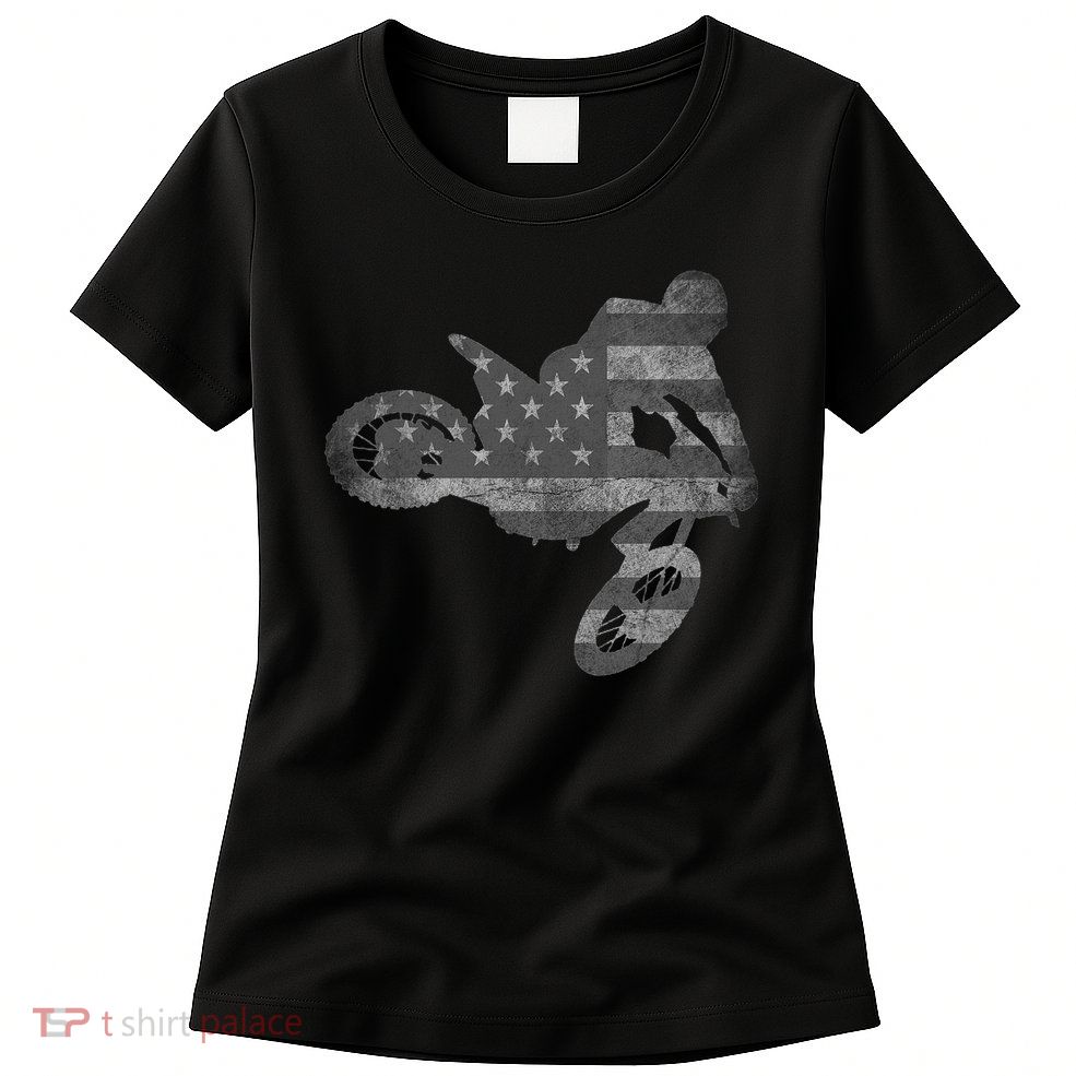 Dirt Bike American Flag Motocross Enduro Womens T-Shirt