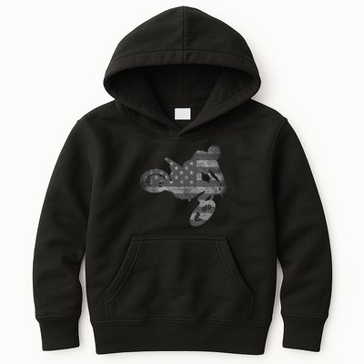 Dirt Bike American Flag Motocross Enduro Kids Hoodie