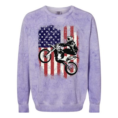 Dirt Bike American Flag Motocross Biker 4th Of July Colorblast Crewneck Sweatshirt