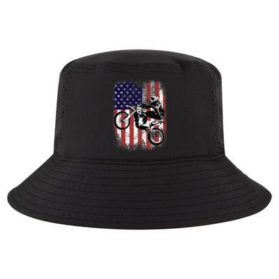 Dirt Bike American Flag Motocross Biker 4th Of July Cool Comfort Performance Bucket Hat