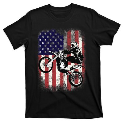 Dirt Bike American Flag Motocross Biker 4th Of July T-Shirt