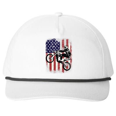 Dirt Bike American Flag Motocross Biker 4th Of July Snapback Five-Panel Rope Hat