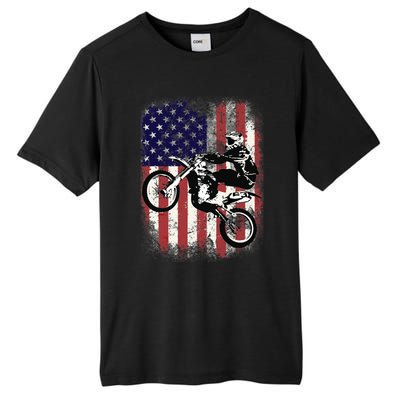 Dirt Bike American Flag Motocross Biker 4th Of July Tall Fusion ChromaSoft Performance T-Shirt