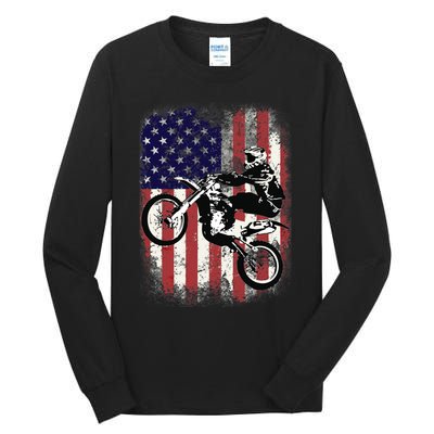 Dirt Bike American Flag Motocross Biker 4th Of July Tall Long Sleeve T-Shirt