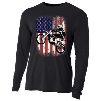 Dirt Bike American Flag Motocross Biker 4th Of July Cooling Performance Long Sleeve Crew