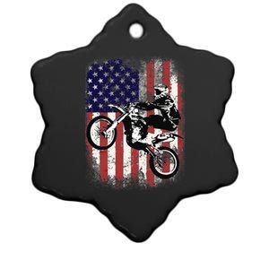 Dirt Bike American Flag Motocross Biker 4th Of July Ceramic Star Ornament